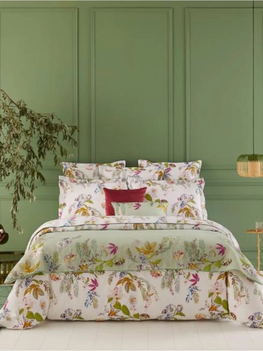 Yves Delorme Flores King Duvet Cover Luxury Floral Bird Print NWT